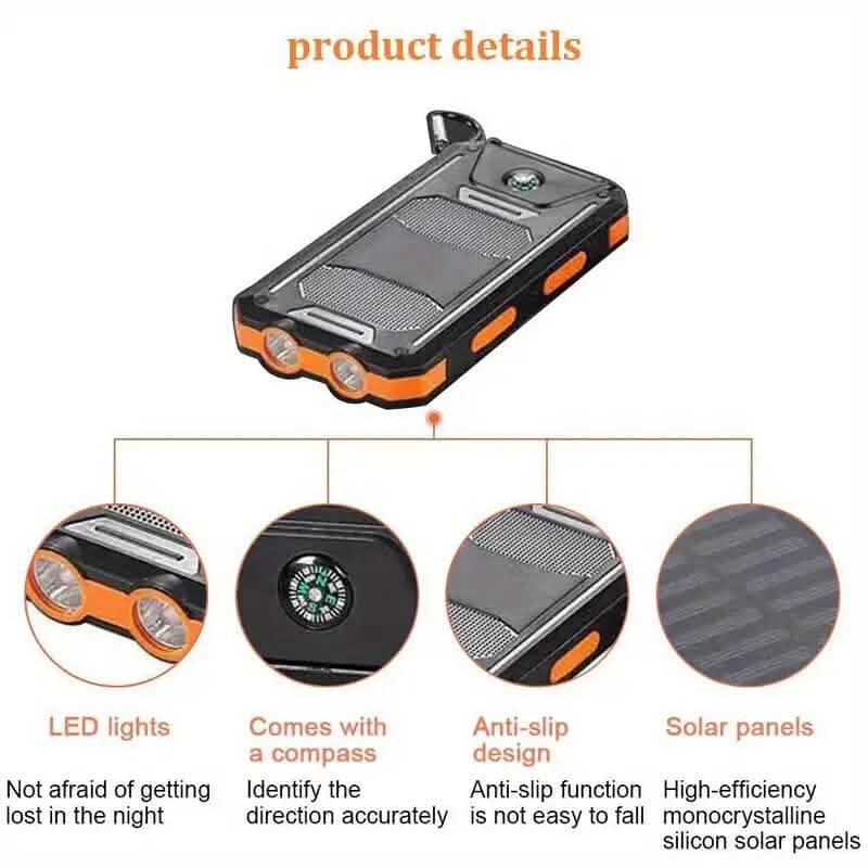 USB Portable Charger 10000mAh Solar Power Bank for Cell Phone and Laptops